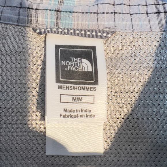 The North Face Button Shirt Men's Medium Zip Pocket "Seersucker-like" Grey Blue - Picture 2 of 13